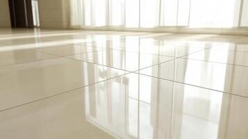 Reflective Beige Tile Floor in Sunlit Room photo