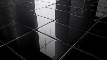 Black and white tile floor with a reflection of the sky photo
