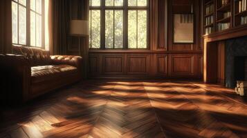 A room with a fireplace and wooden floors photo