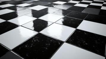 Black and white checkered floor with a black and white tile photo
