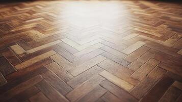 Wood parquet floor with light shining through photo