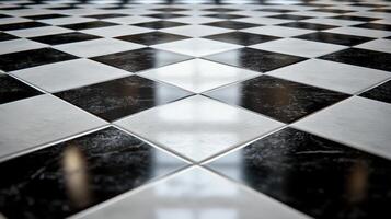 Black and white checkered floor with a black and white checkered pattern photo