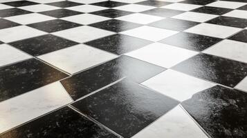 A black and white checkered floor with a broken tile photo