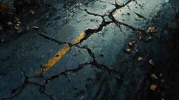 A painting of a road with cracks and cracks photo