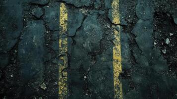 An old asphalt road with yellow lines photo