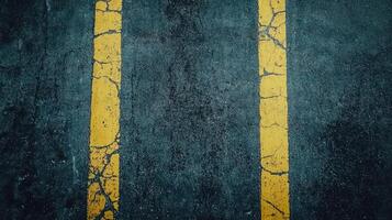 A yellow line on the asphalt of a road photo
