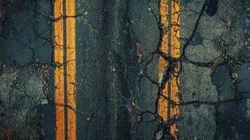 An old asphalt road with yellow lines photo