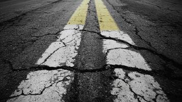 A road with two yellow lines on it photo