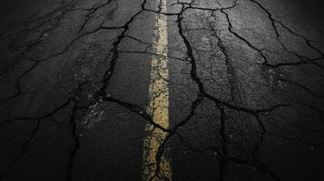 An empty asphalt road with cracks and cracks photo