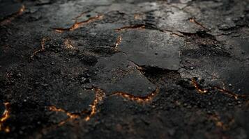 Dark Cracked Surface Glowing With Inner Light photo