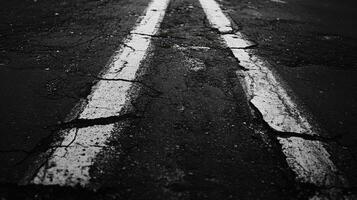 Cracked Asphalt Road with Double White Lines photo