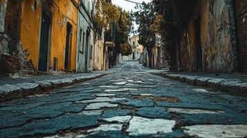 Old Stone Street Winding Through Aged Buildings photo