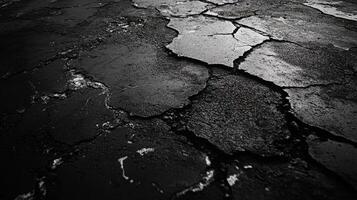 Cracked Asphalt Surface Texture Dark Grey Black photo