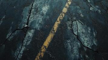 A yellow line on the asphalt of a road photo