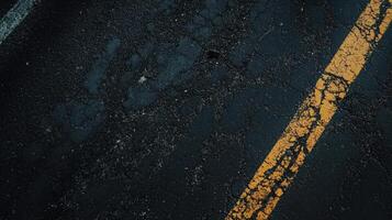 Weathered Asphalt Road Showing Yellow Line Paint photo