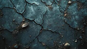 Cracked and dirty concrete wall with dirt and rocks photo
