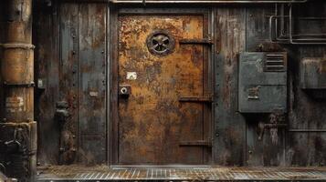 Rusty Metal Door In An Industrial Setting photo