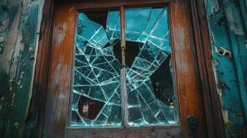 A broken door with a broken window photo