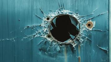 Shattered Metal Panel Reveals Circular Hole photo
