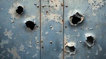 Bullet Holes in Weathered Metal Surface photo