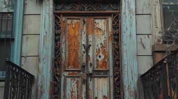 Weathered Doorway With Intricate Metalwork Detailing photo