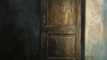 Weathered Wooden Door in Aged Frame Setting photo