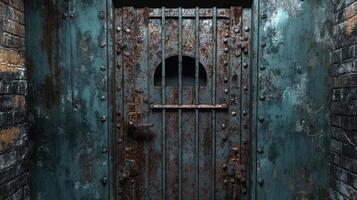 Rusty Metal Door in Brick Wall Setting photo