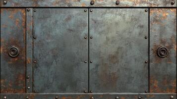 Rusted Metal Panel Door With Decorative Rivets photo
