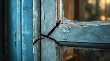 Broken Window Frame Weathered Paint Damaged Wood photo