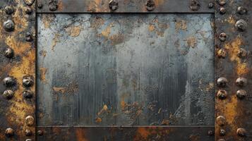 Rusted Metal Plate With Rivets And Peeling Paint photo