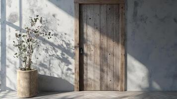Rustic Wooden Door Interior Design With Plant photo