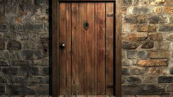 Old Wooden Door Set in Stone Wall photo