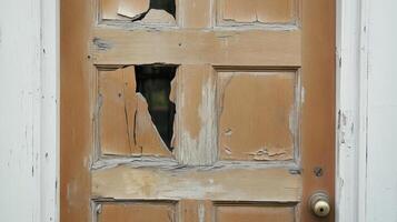 Damaged weathered wooden door showing significant decay photo