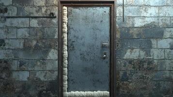 Weathered Metal Door in a Distressed Brick Wall photo