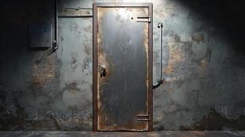 Rusted Metal Door in a Decaying Room photo