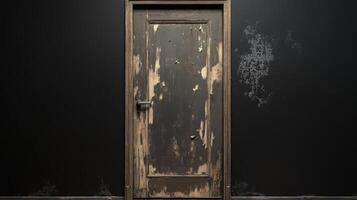 Old Weathered Door in a Dark Room Setting photo