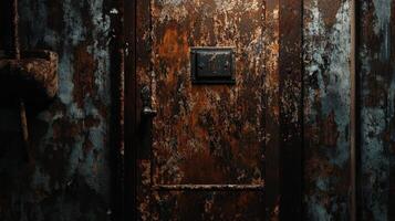 Rusty Metal Door with Peeling Paint and Handle photo