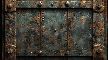 Rusted Metal Panel With Decorative Bolts And Strips photo