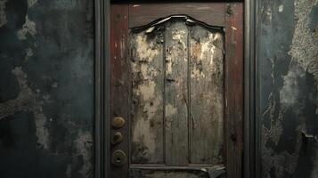 Old Weathered Wooden Door In Decaying Wall photo