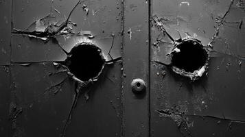 Damaged Metal Surface Showing Two Large Holes photo