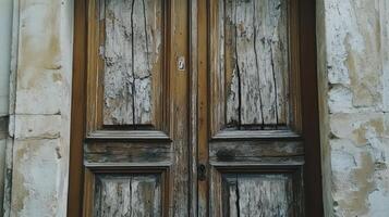 Weathered Wooden Door in Old Building Frame photo