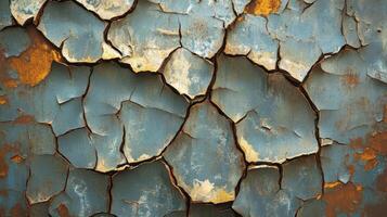Cracked and weathered paint reveals rusty metal surface photo