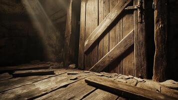 Dusty Old Wooden Doorway and Weathered Floor photo