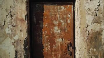 Rusted Metal Door in a Weathered Wall photo