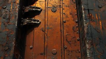 Rusted Metal Panel With Hinges and Rivets photo