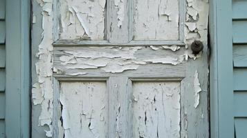 Aged weathered door with peeling paint shows time and decay photo