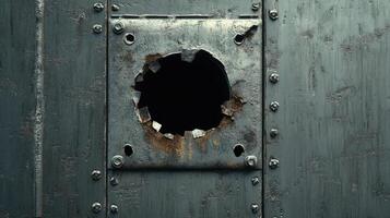 Rusted Metal Panel With A Circular Hole photo
