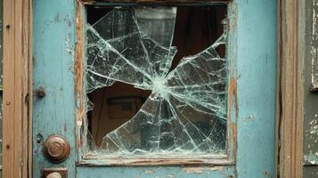 Broken Window Pane in Old Weathered Door photo