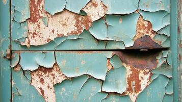 Teal Painted Metal Surface Showing Extensive Rust And Peeling Paint photo