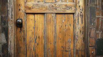 Weathered Wooden Door With Peeling Paint And Knob photo